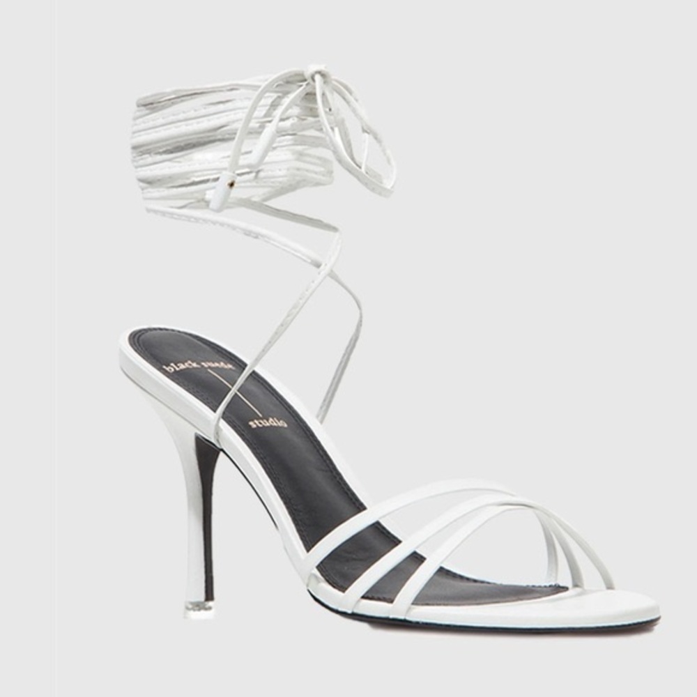 Black Suede Studio Chic White Strappy Heels